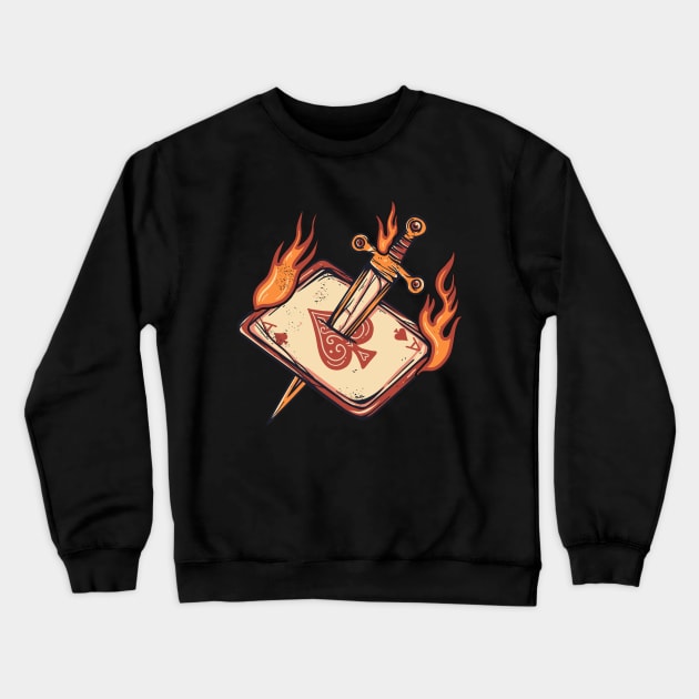 card with sword burning vintage t-shirt Crewneck Sweatshirt by Unlogic_Studio